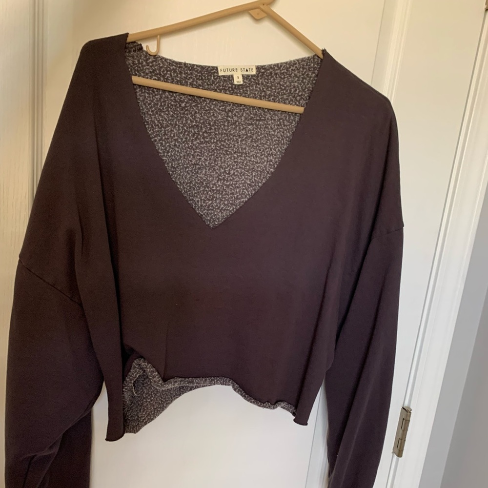 Urban outfitters purple oversized cropped deep v neck sweatshirt